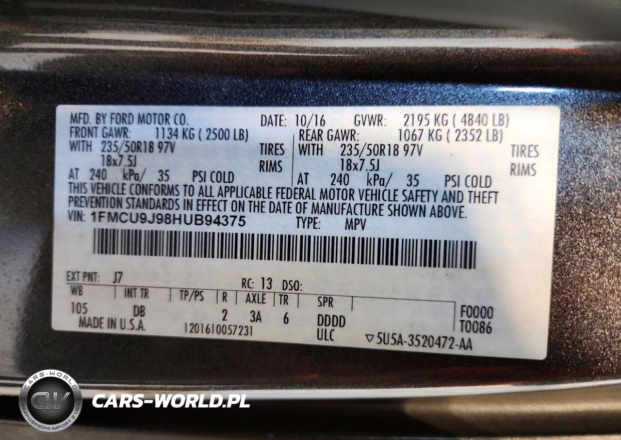 2017 Ford Escape Titanium VIN:1FMCU9J98HUB94375 - 12