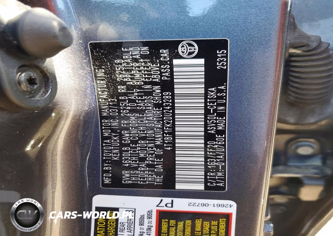 2013 Toyota Camry Se VIN:4T1BF1FK2DU243289 - 12