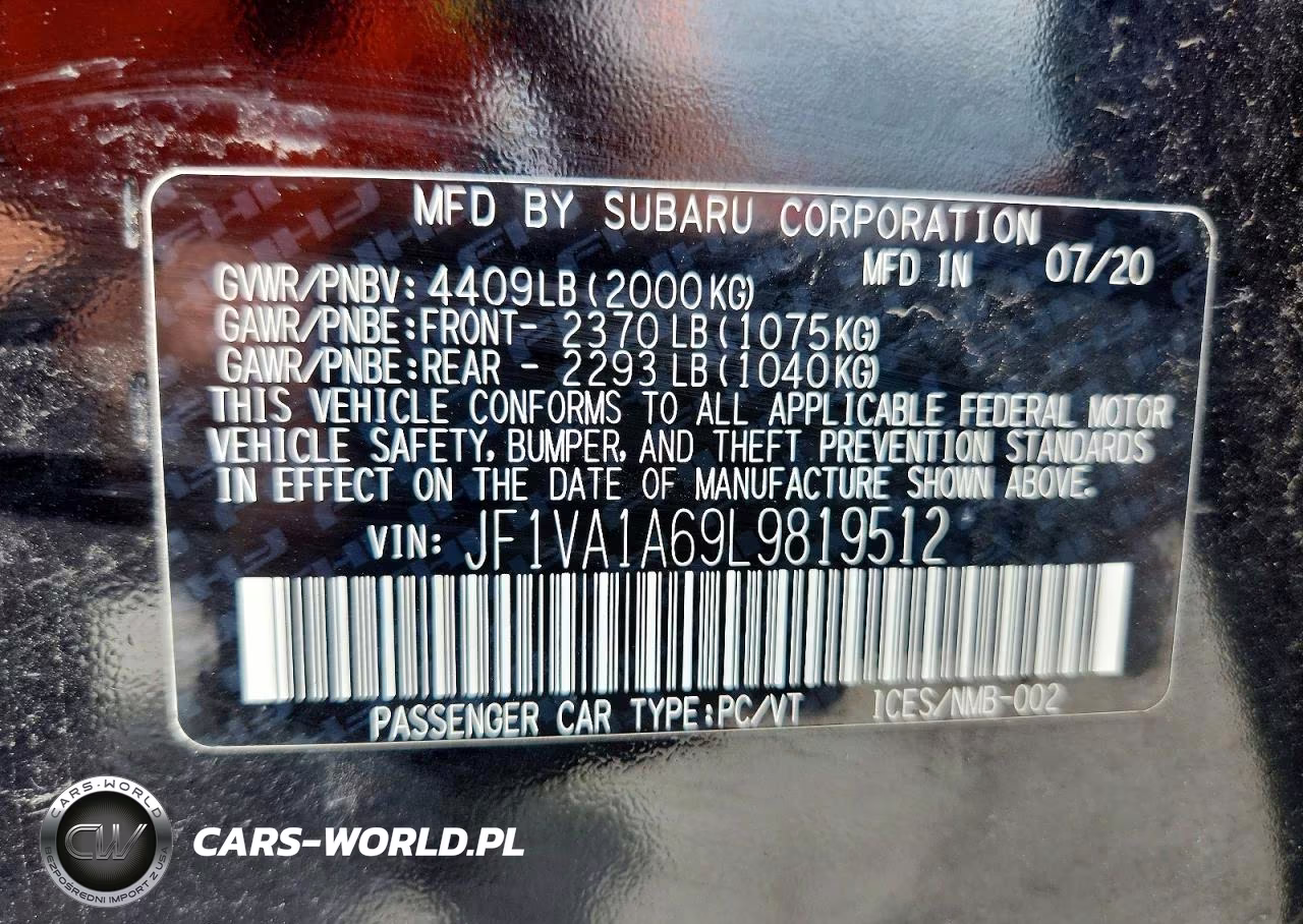 2020 Subaru Wrx VIN:JF1VA1A69L9819512 - 13