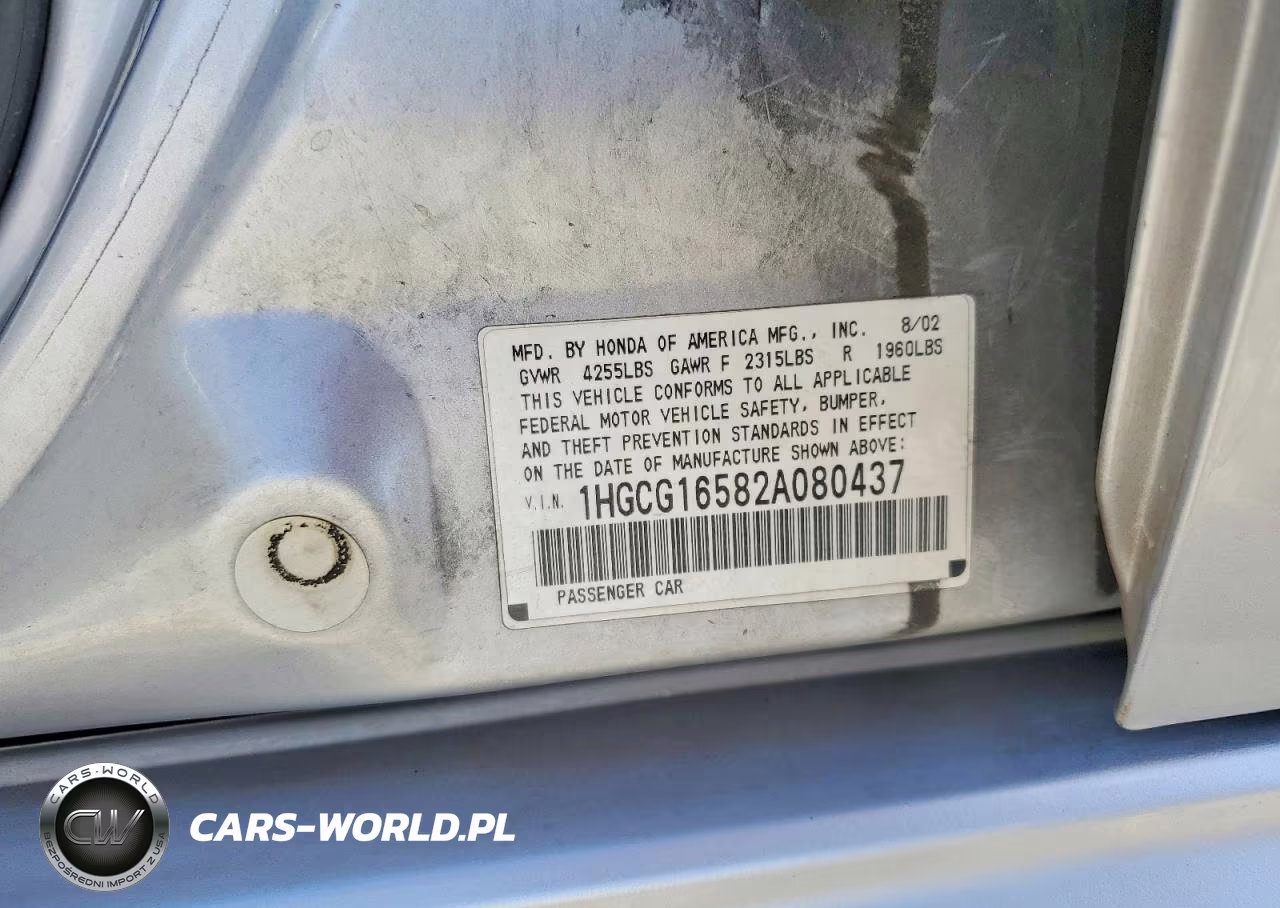 2002 Honda Accord Ex VIN:1HGCG16582A080437 - 12
