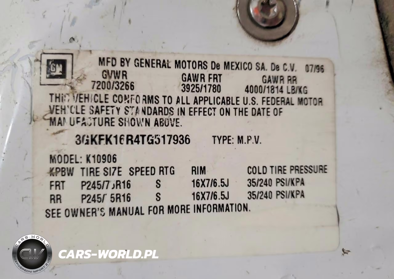 1996 GMC Suburban K1500 VIN:3GKFK16R4TG517936 - 13