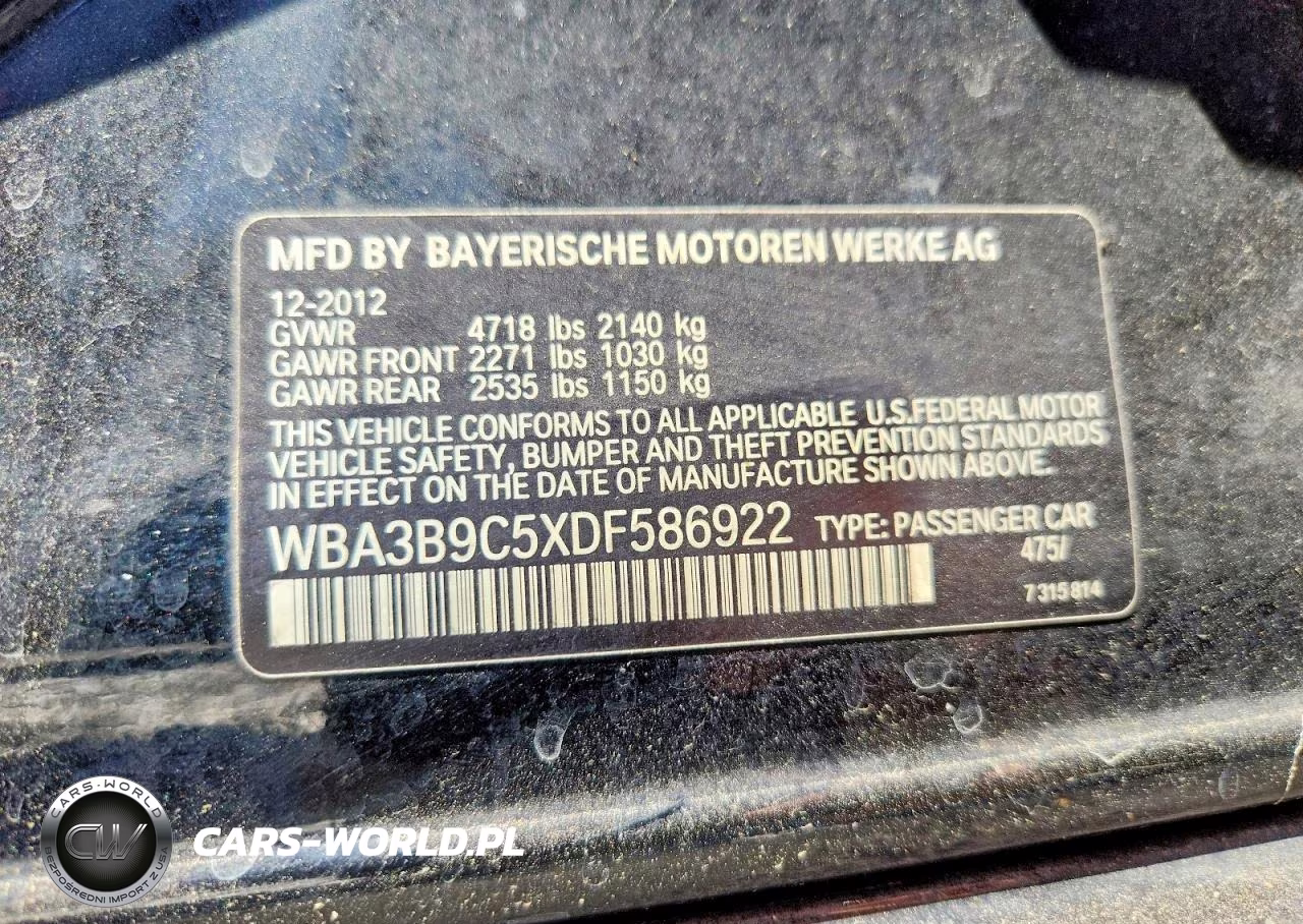 2013 BMW 335 Xi VIN:WBA3B9C5XDF586922 - 12