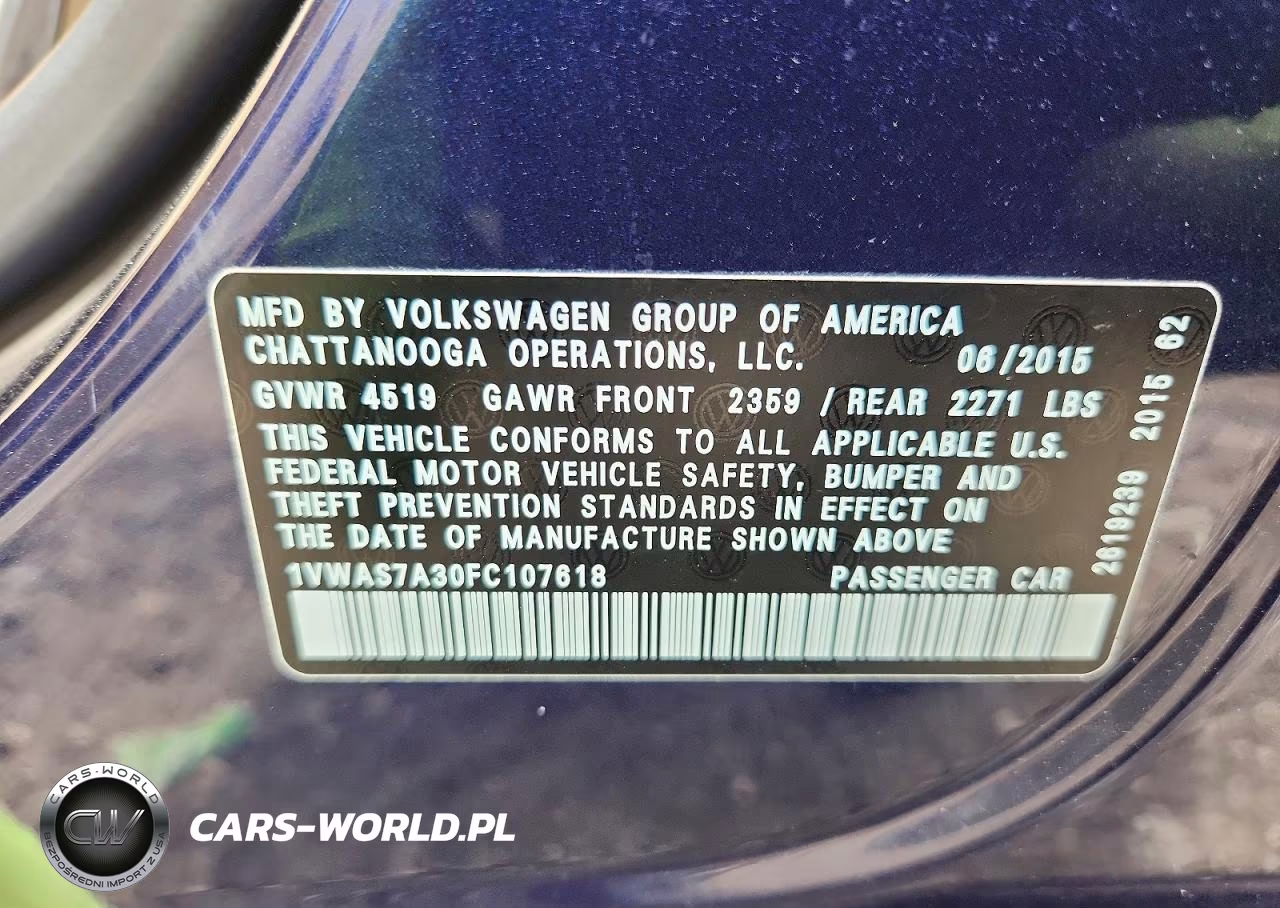 2015 Volkswagen Passat S VIN:1VWAS7A30FC107618 - 12