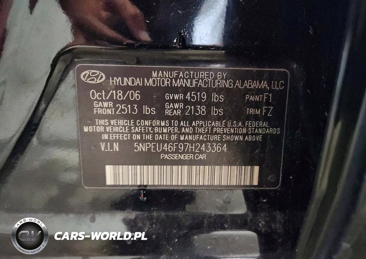 2007 Hyundai Sonata Se VIN:5NPEU46F97H243364 - 12