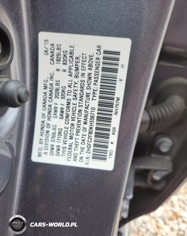 2019 Honda Civic Sport VIN:2HGFC2F80KH556710 - 12