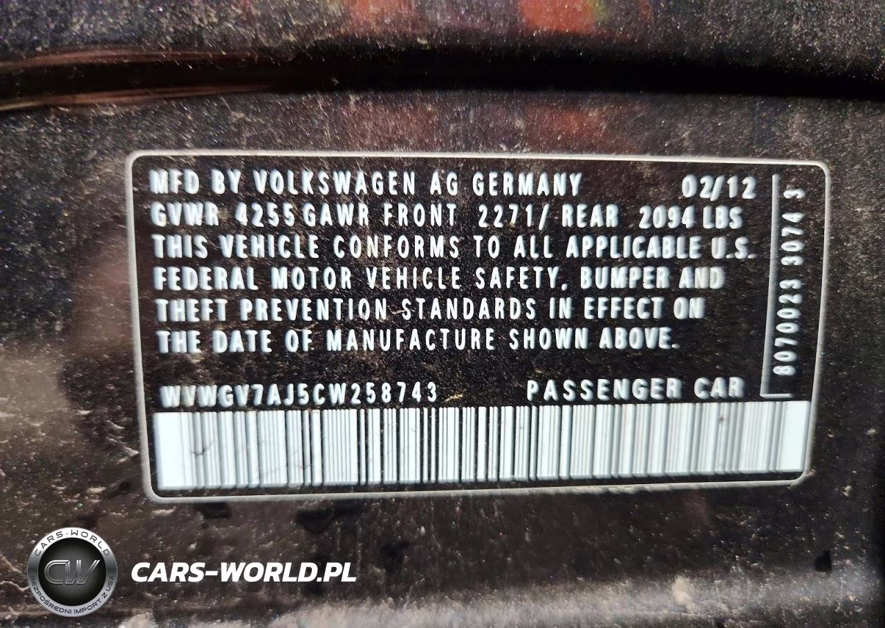 2012 Volkswagen Gti VIN:WVWGV7AJ5CW258743 - 13