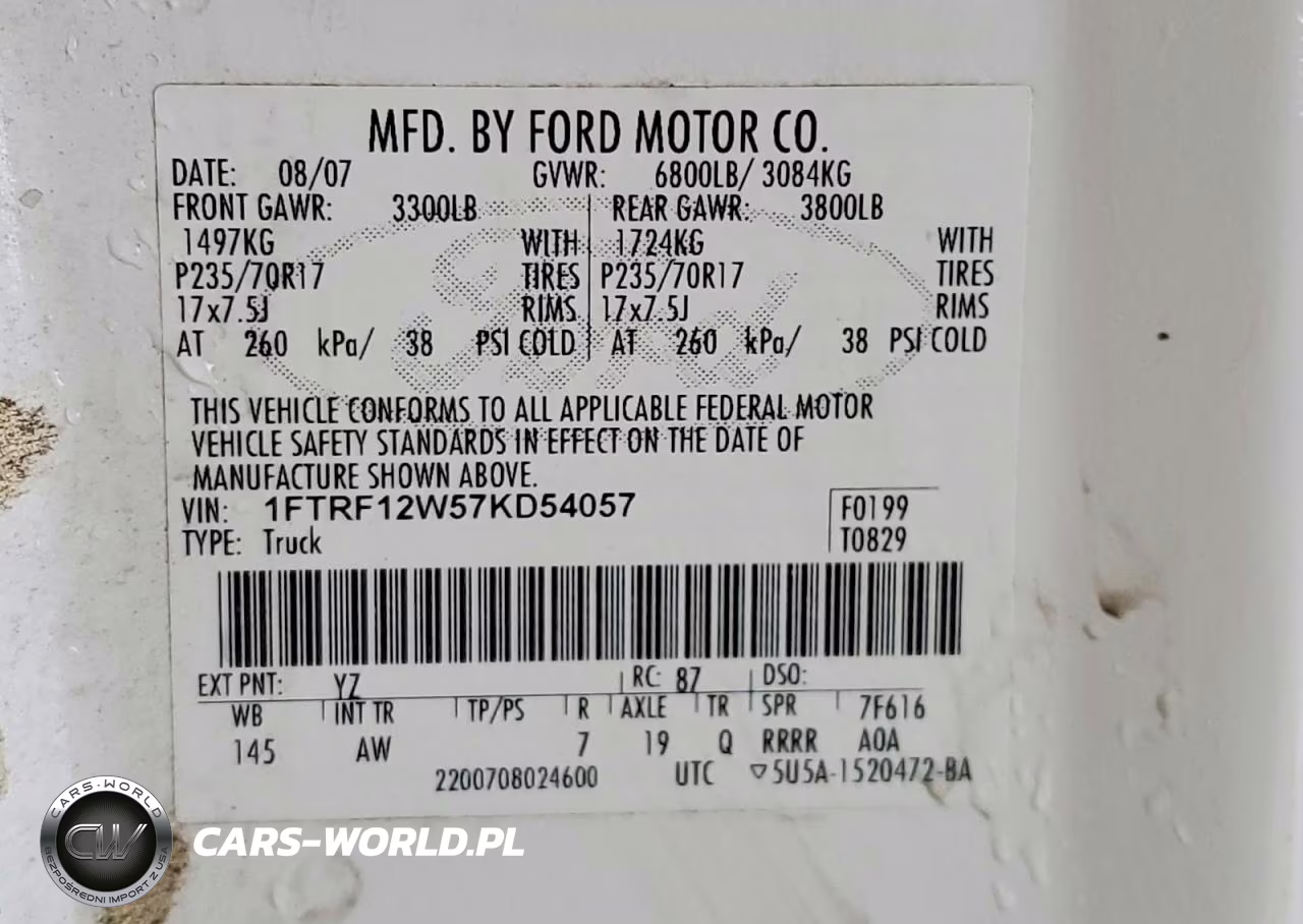 2007 Ford F150 VIN:1FTRF12W57KD54057 - 12