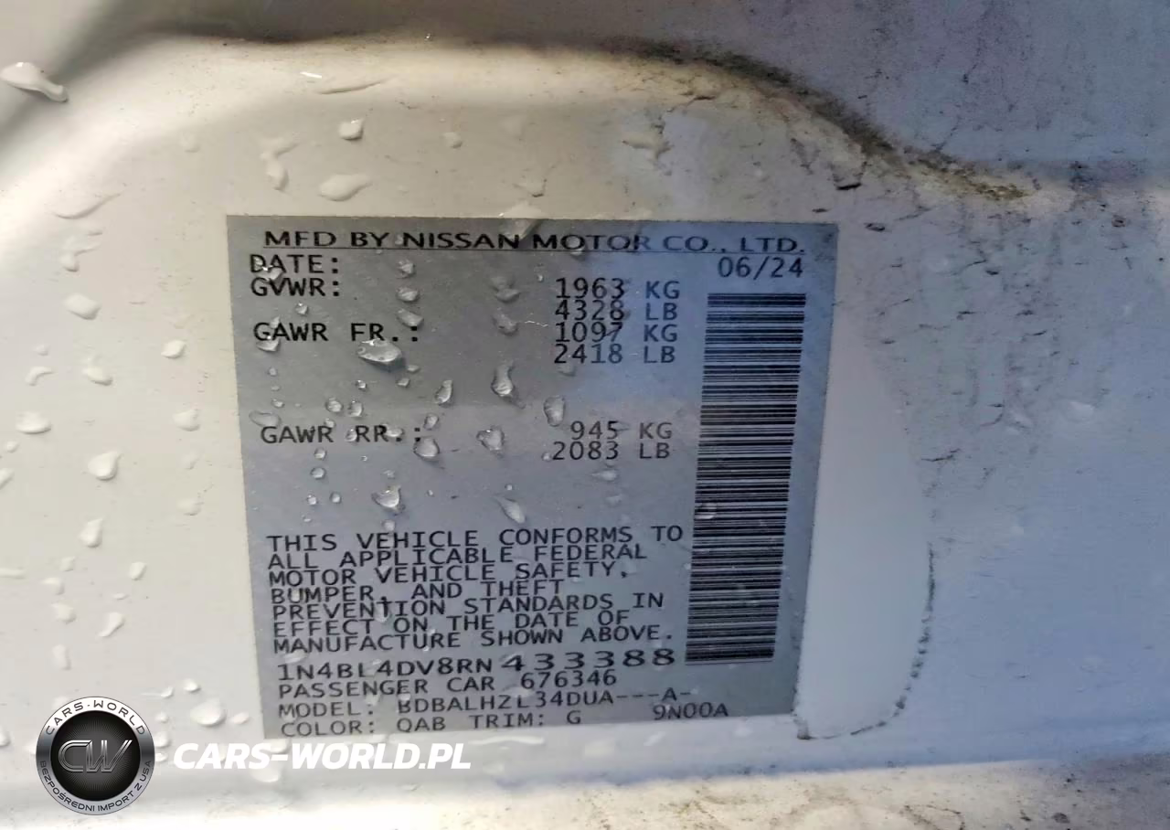 2024 Nissan Altima Sv VIN:1N4BL4DV8RN433388 - 12