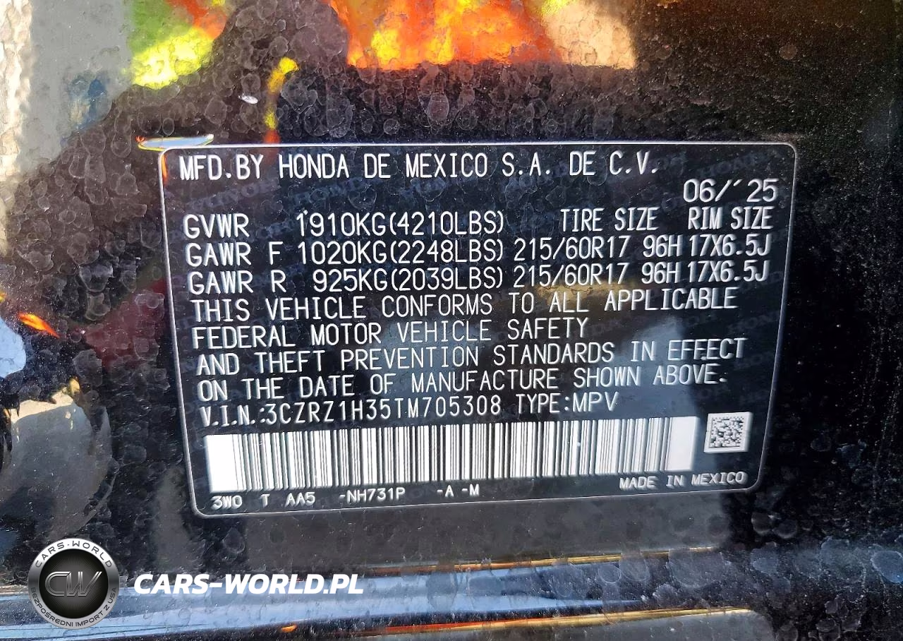 2026 Honda Hr-V Lx VIN:3CZRZ1H35TM705308 - 14