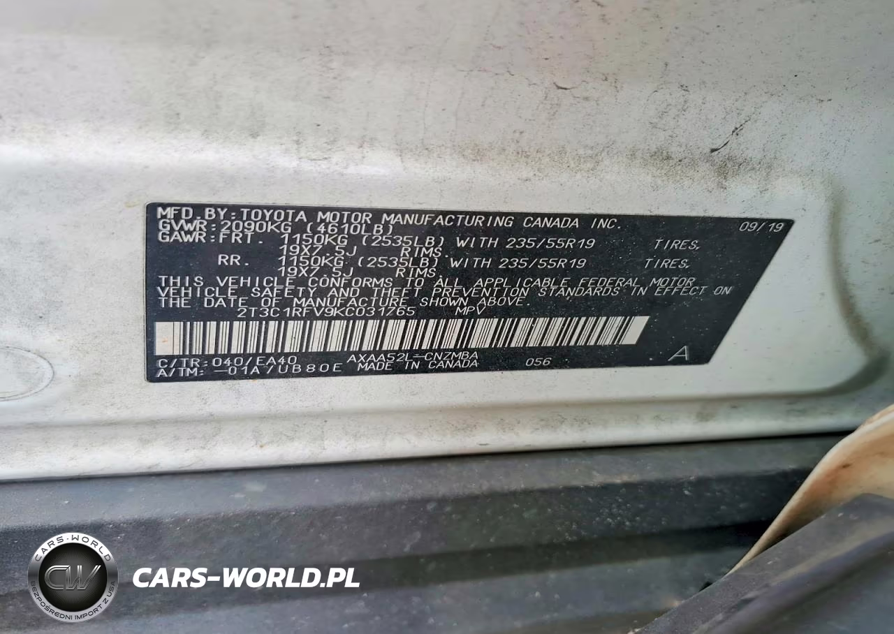2019 Toyota Rav4 Xle Premium VIN:2T3C1RFV9KC031765 - 13