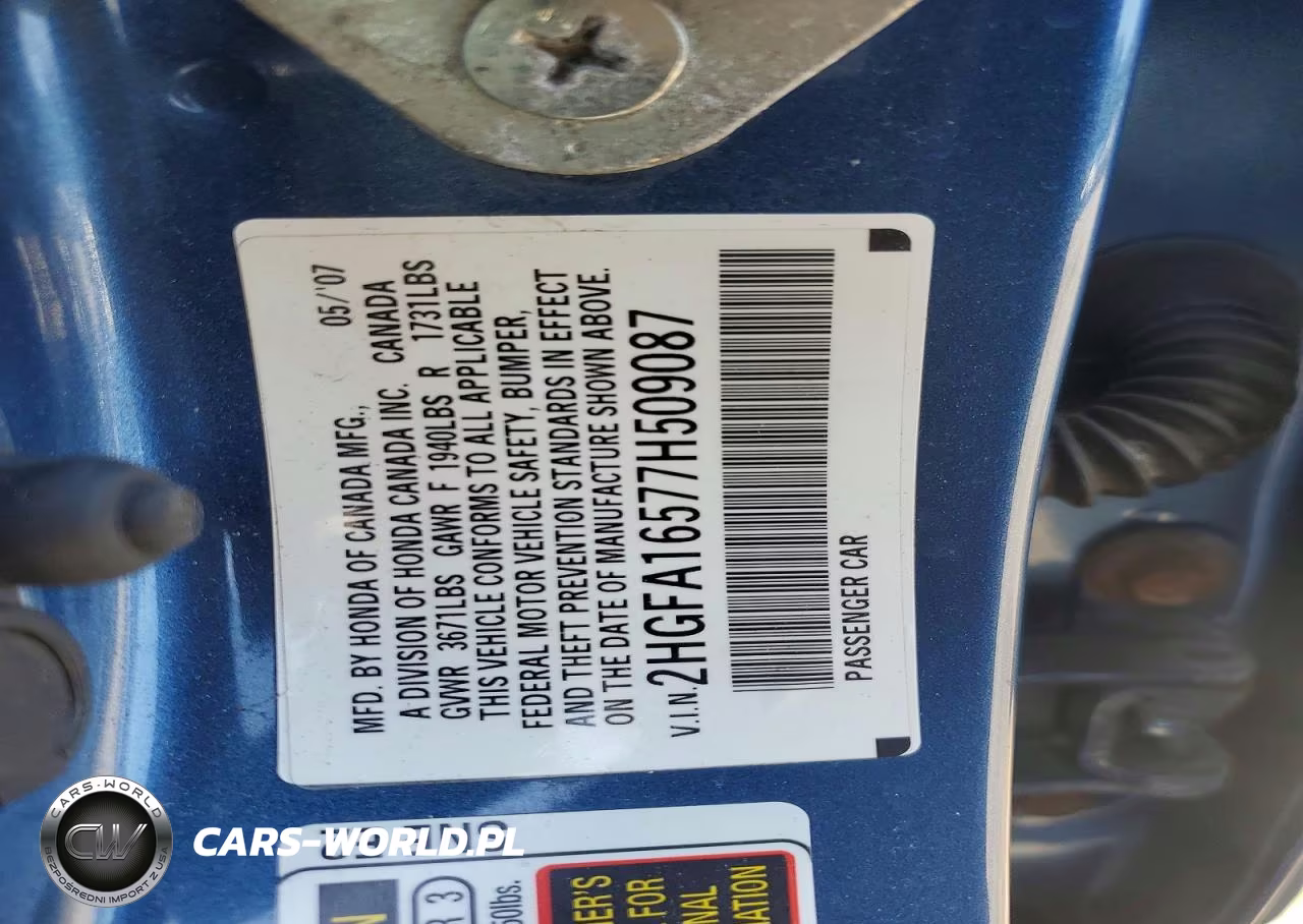 2007 Honda Civic Lx VIN:2HGFA16577H509087 - 12