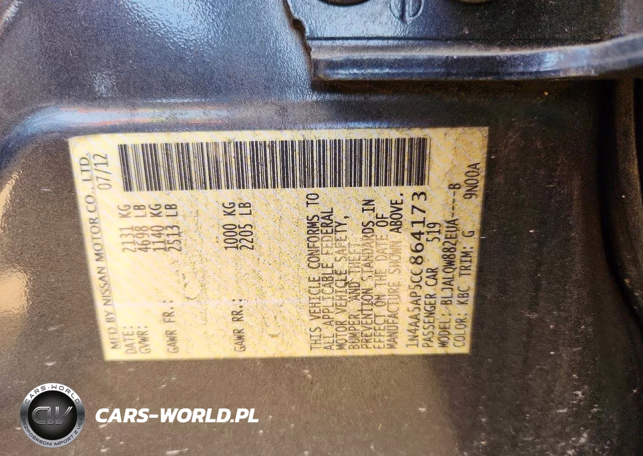 2012 Nissan Maxima 3.5 S VIN:1N4AA5AP5CC864173 - 12