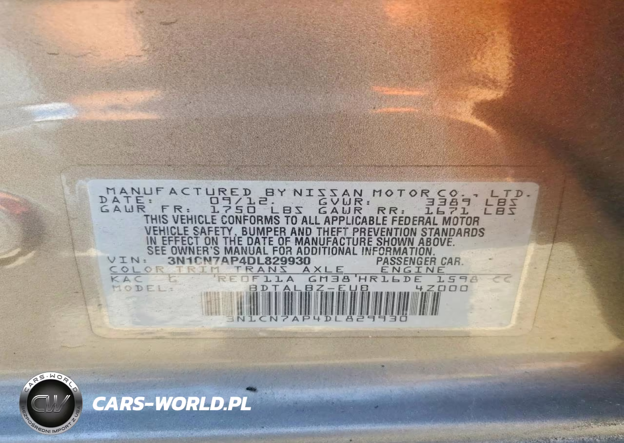 2013 Nissan Versa 1.6 S VIN:3N1CN7AP4DL829930 - 12