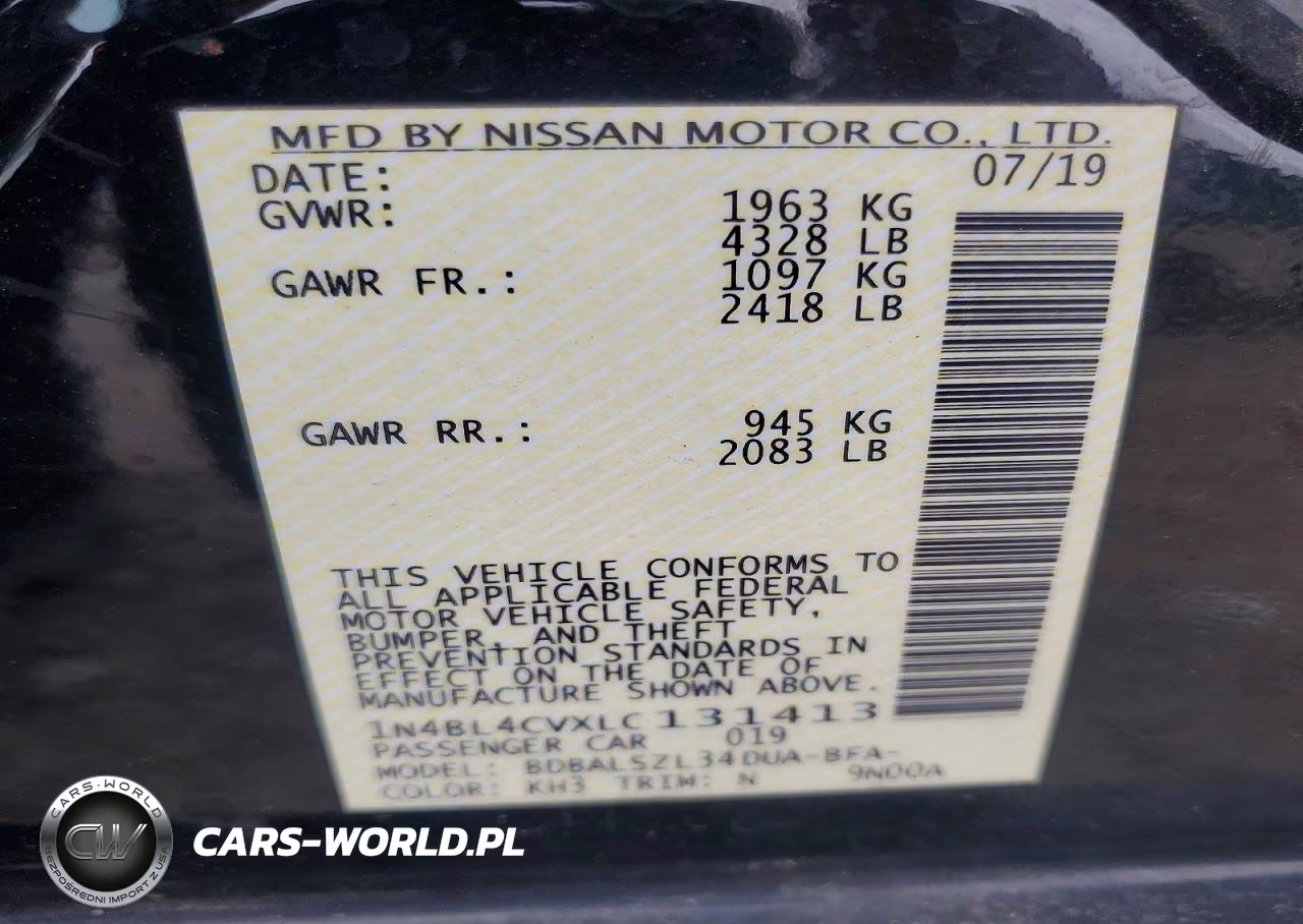 2020 Nissan Altima Sr VIN:1N4BL4CVXLC131413 - 12