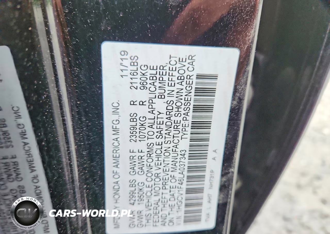 2020 Honda Accord Ex VIN:1HGCV1F46LA037343 - 12
