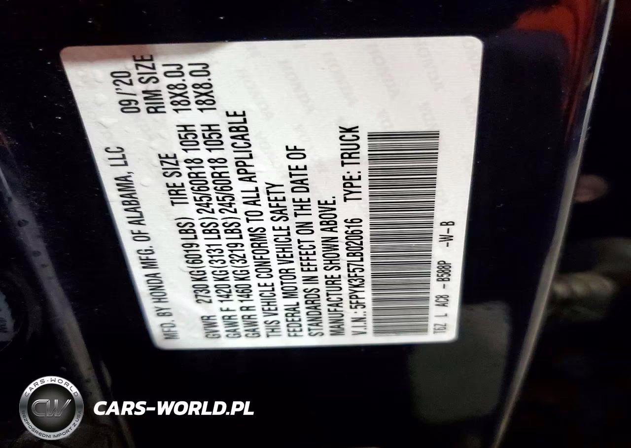 2020 Honda Ridgeline Rtl VIN:5FPYK3F57LB020616 - 12
