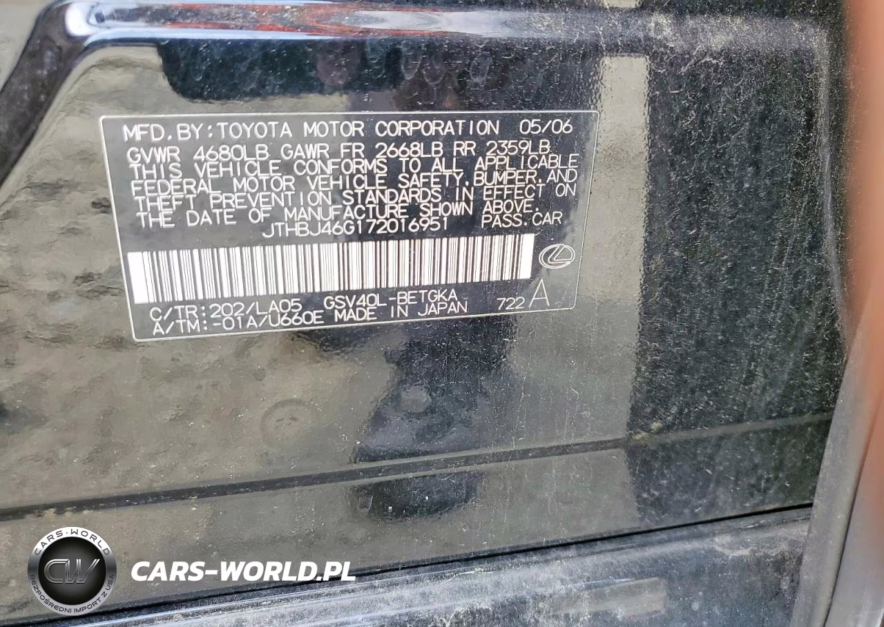 2007 Lexus Es 350 VIN:JTHBJ46G172016951 - 12