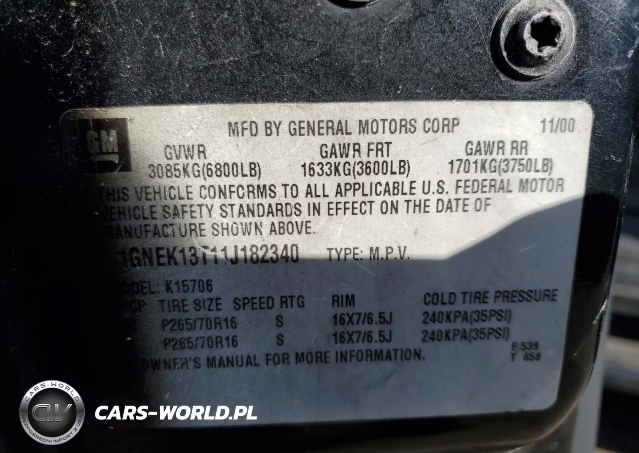 2001 Chevrolet Tahoe K1500 VIN:1GNEK13T11J182340 - 14