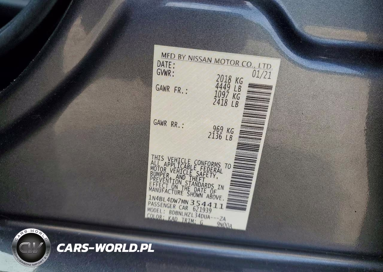 2021 Nissan Altima Sv VIN:1N4BL4DW7MN354411 - 12