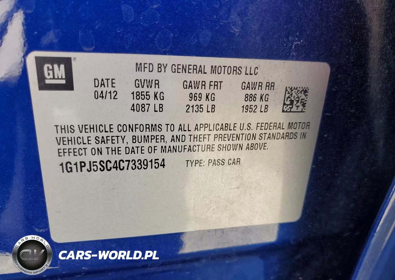 2012 Chevrolet Cruze Eco VIN:1G1PJ5SC4C7339154 - 12