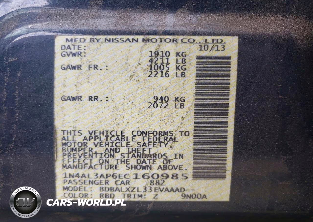 2014 Nissan Altima 2.5 Sl VIN:1N4AL3AP6EC160985 - 12