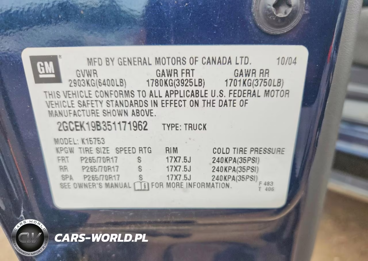 2005 Chevrolet Silverado K1500 VIN:2GCEK19B351171962 - 12