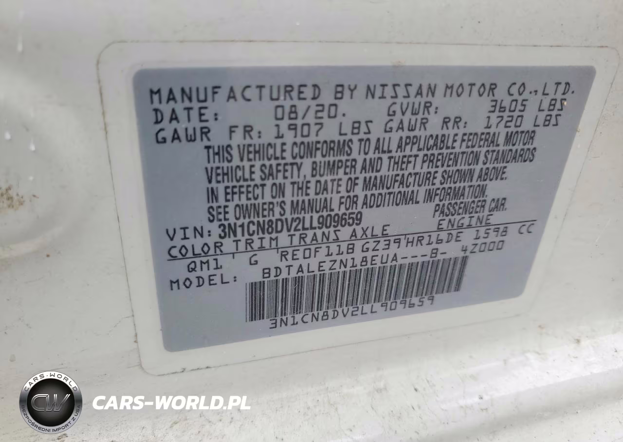 2020 Nissan Versa Base VIN:3N1CN8DV2LL909659 - 12