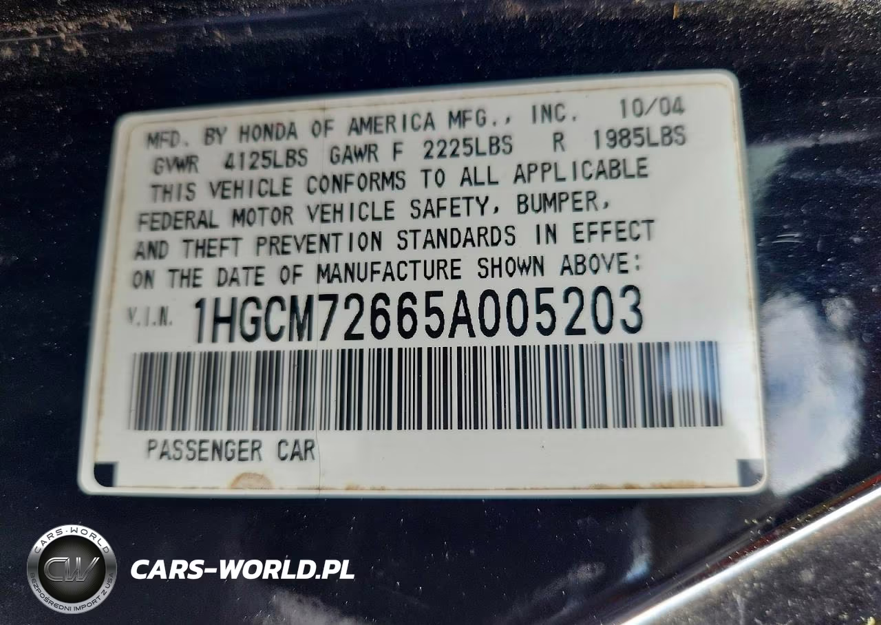 2005 Hond Accord VIN:1HGCM72665A005203 - 12