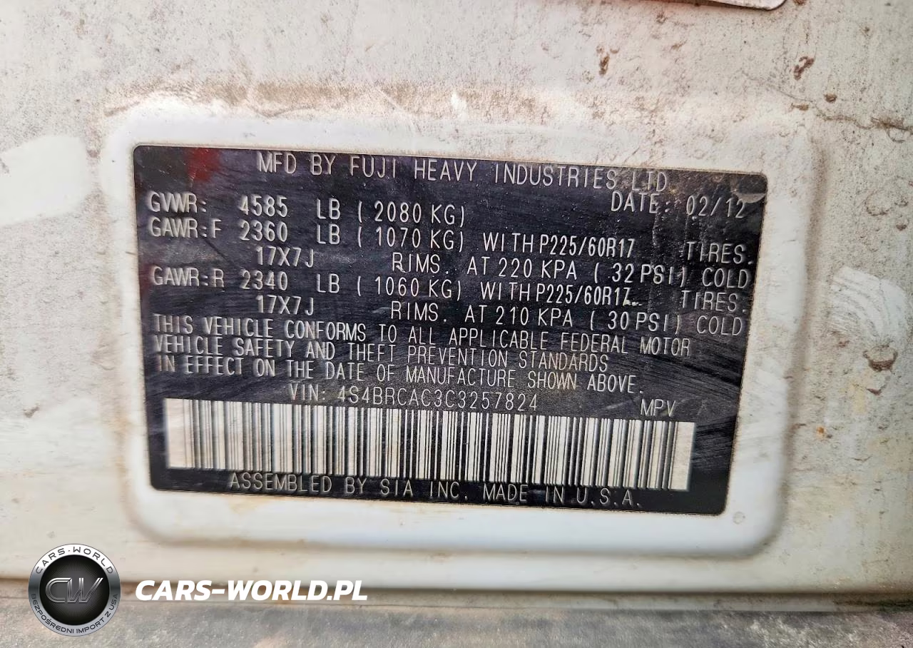 2012 Subaru Outback 2.5I VIN:4S4BRCAC3C3257824 - 12