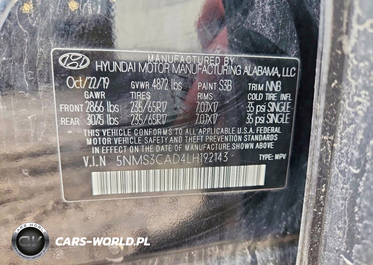 2020 Hyundai Santa Fe VIN:5NMS3CAD4LH192143 - 14