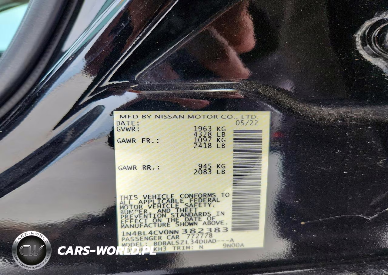 2022 Nissan Altima Sr Fwd VIN:1N4BL4CV0NN382383 - 13
