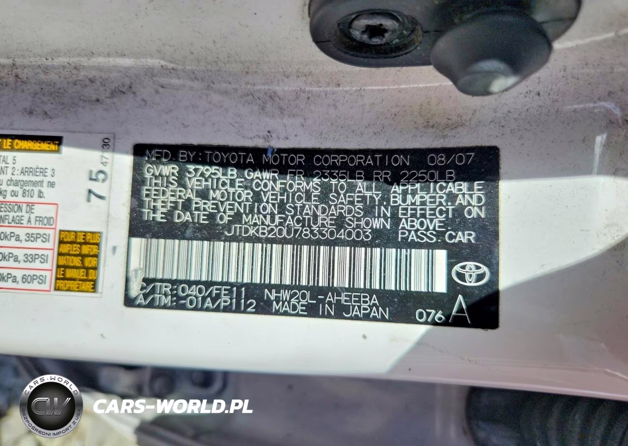 2008 Toyota Prius Base VIN:JTDKB20U783304003 - 12