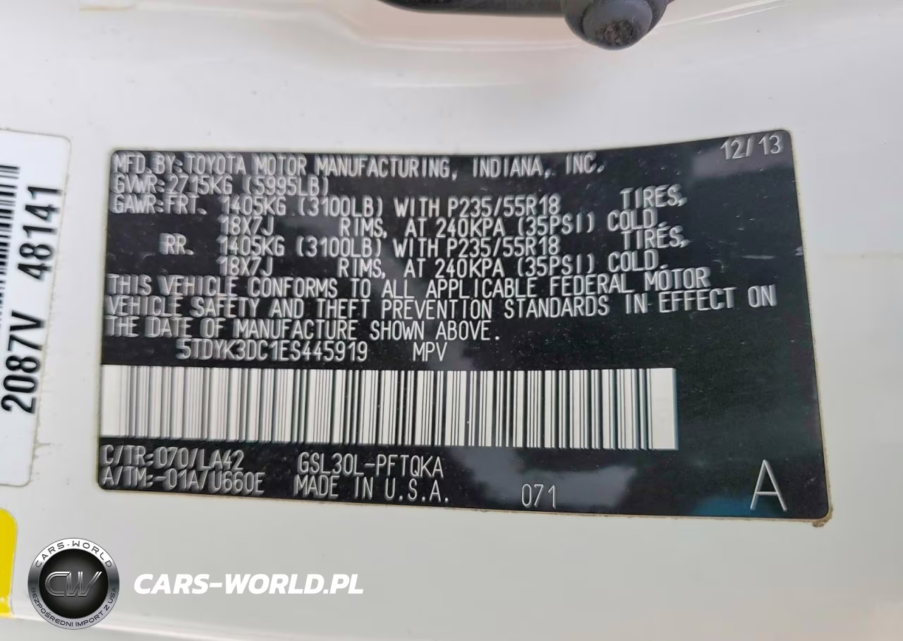 2014 Toyota Sienna Limited 7-Passenger VIN:5TDYK3DC1ES445919 - 13