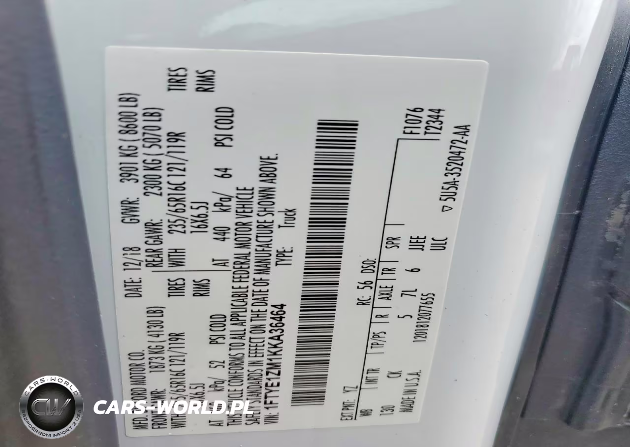 2019 Ford Transit T-150 VIN:1FTYE1ZM1KKA36464 - 13