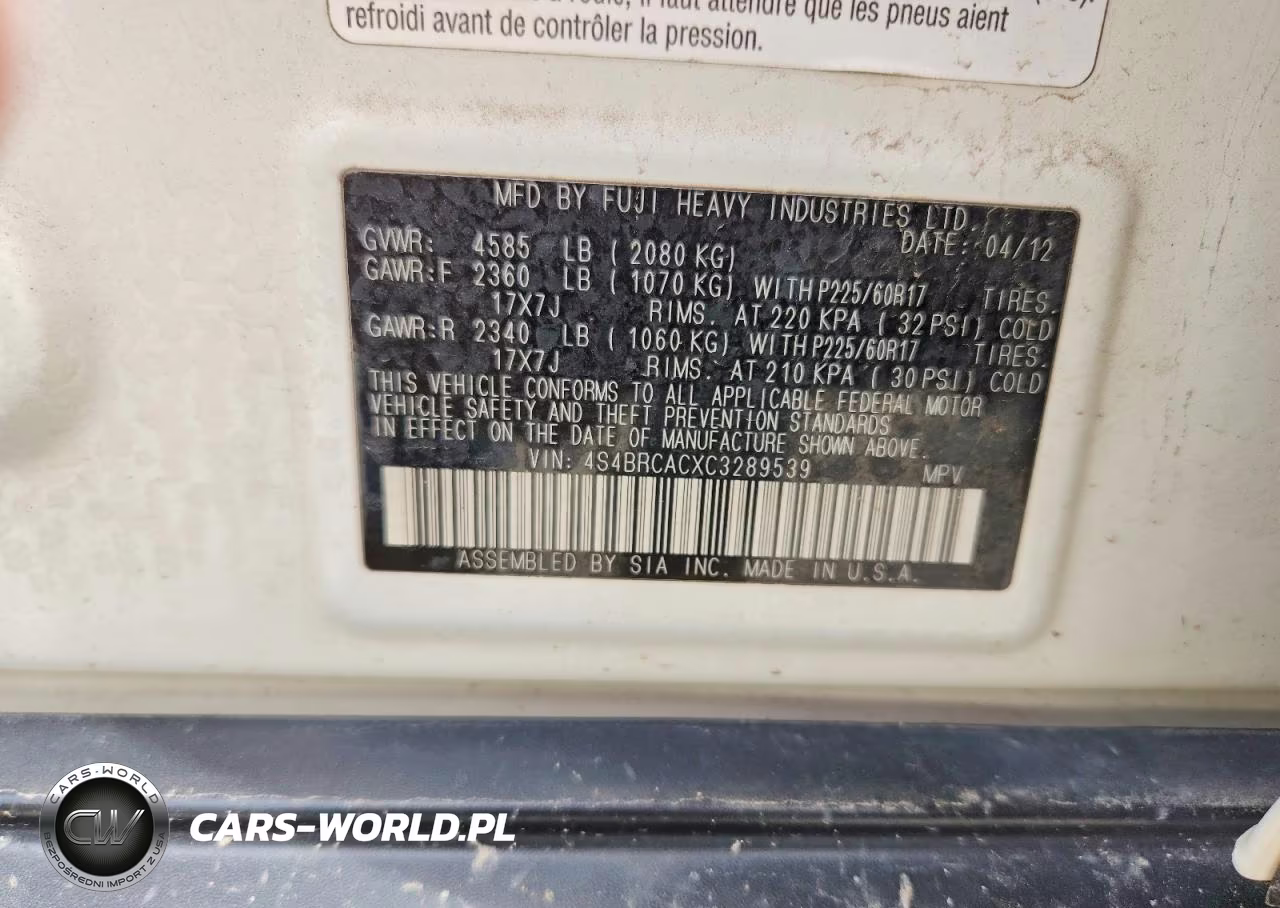 2012 Subaru Outback 2.5I VIN:4S4BRCACXC3289539 - 14