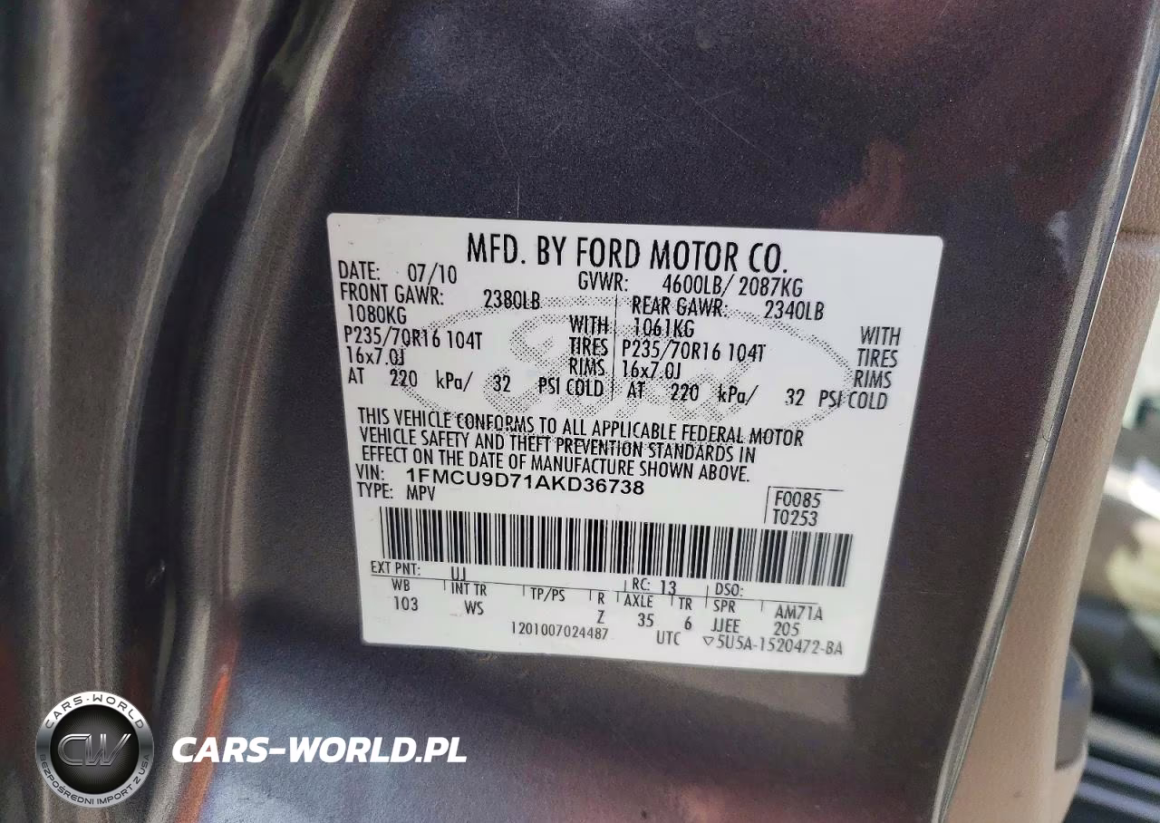 2010 Ford Escape Xlt VIN:1FMCU9D71AKD36738 - 13