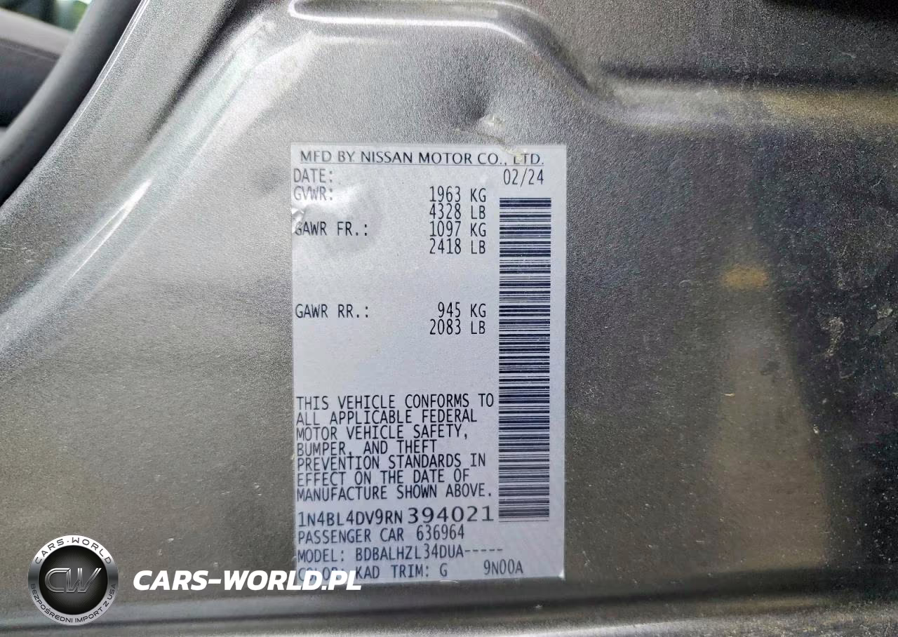 2024 Nissan Altima Sv VIN:1N4BL4DV9RN394021 - 12