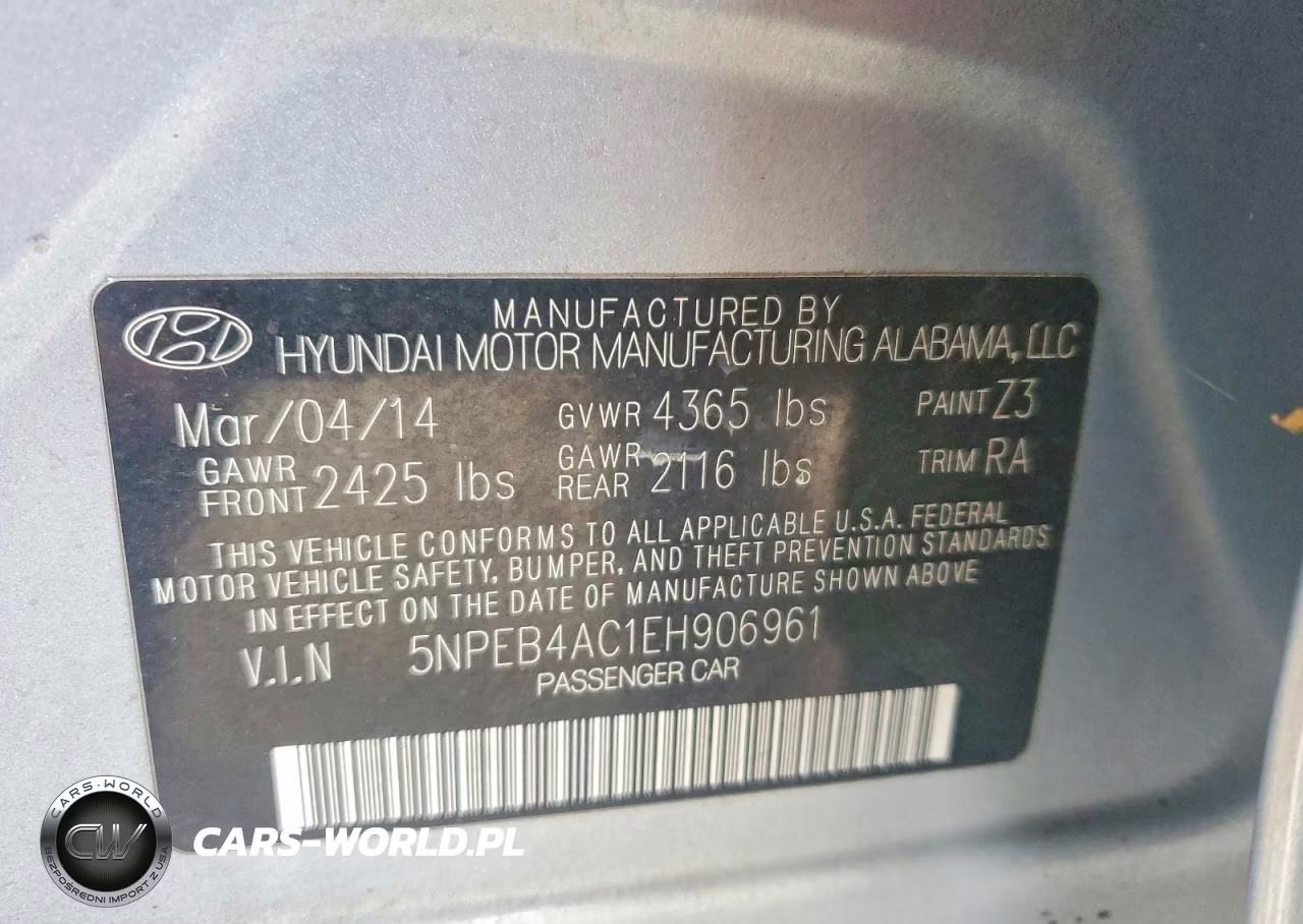 2014 Hyundai Sonata Gls VIN:5NPEB4AC1EH906961 - 12