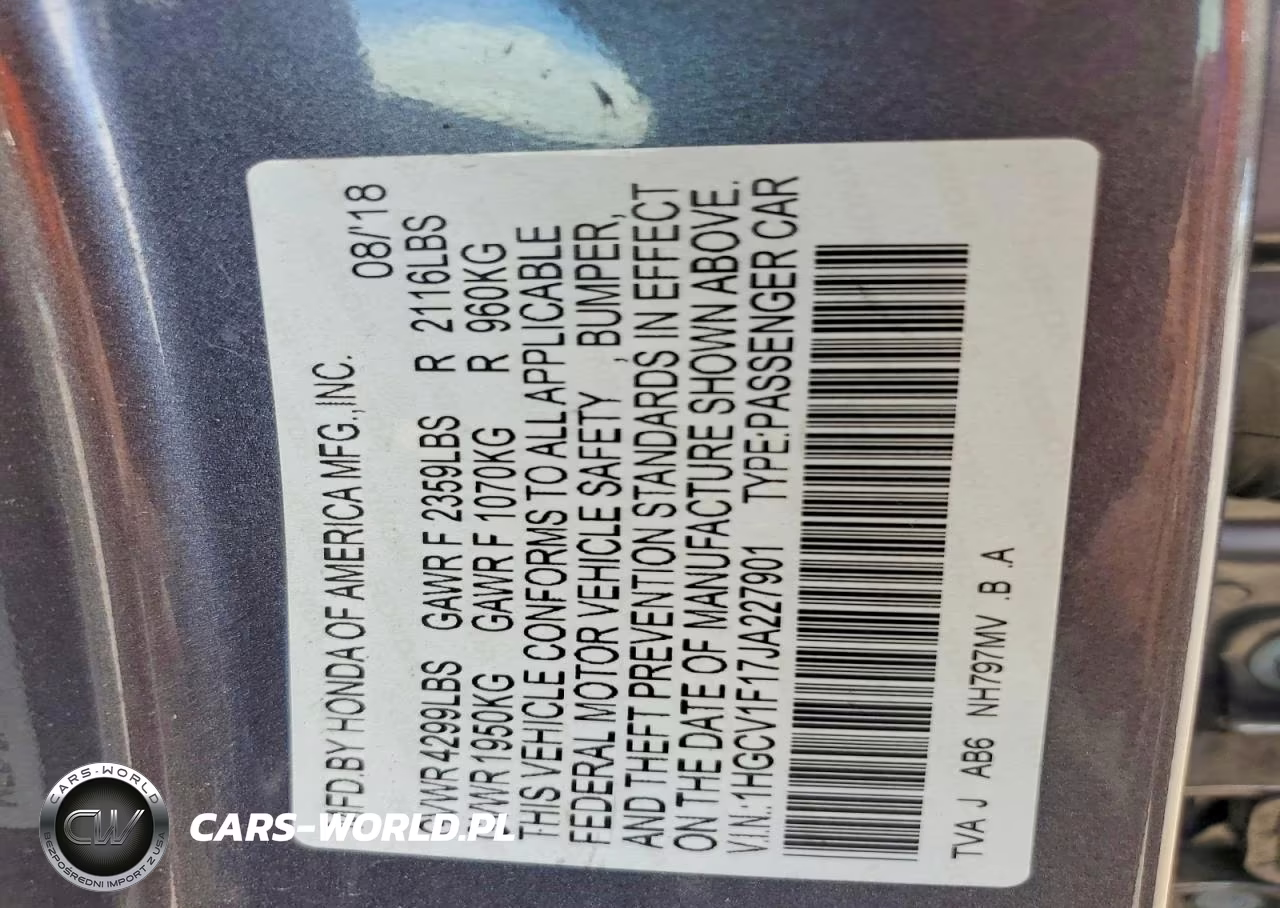 2018 Honda Accord Lx VIN:1HGCV1F17JA227901 - 12