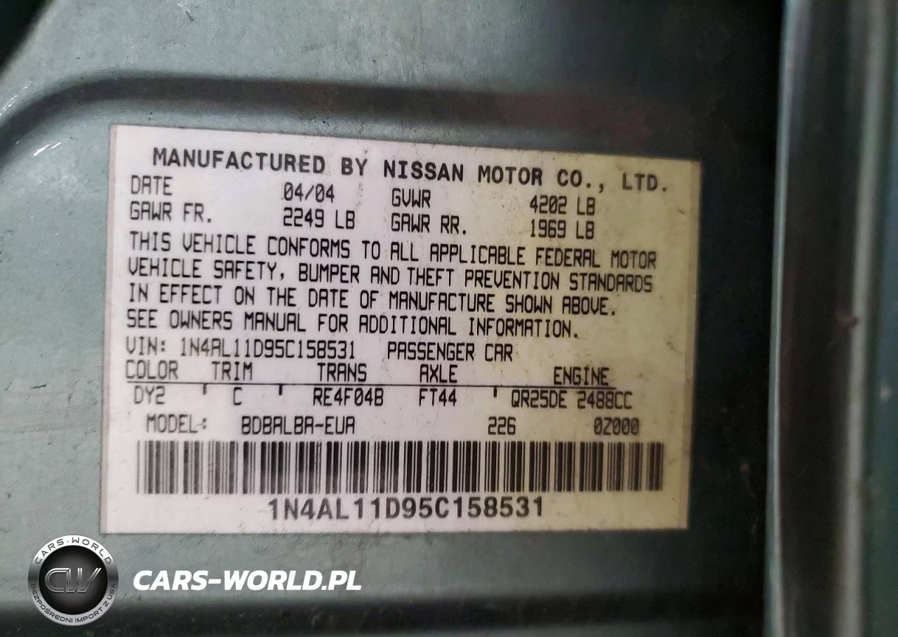 2005 Nissan Altima 2.5 VIN:1N4AL11D95C158531 - 12