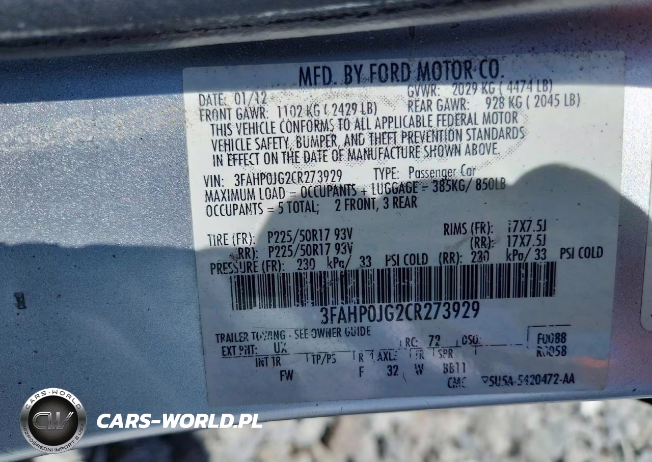 2012 Ford Fusion Sel VIN:3FAHP0JG2CR273929 - 12