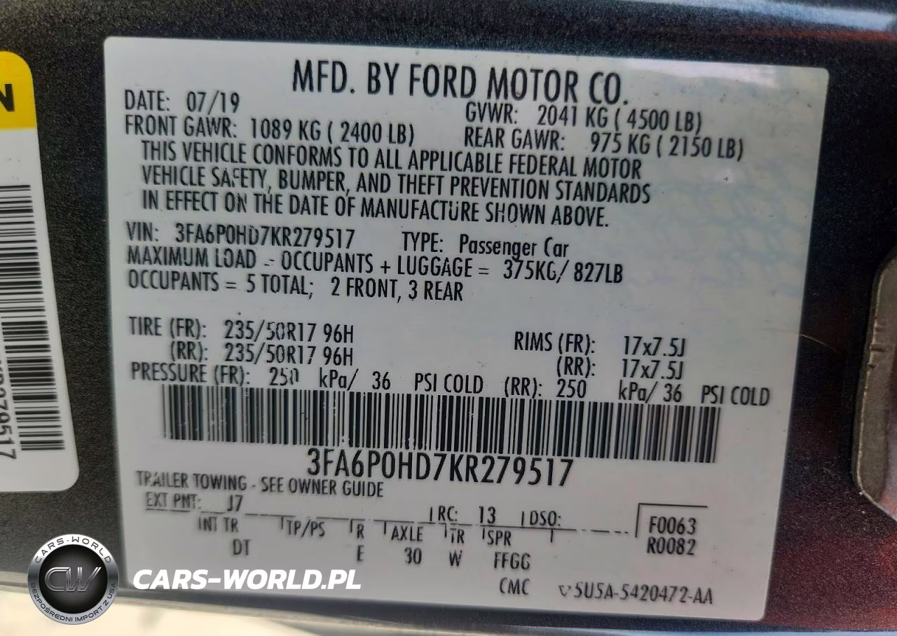 2019 Ford Fusion Se VIN:3FA6P0HD7KR279517 - 12