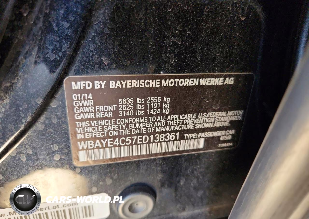 2014 BMW 740 Li VIN:WBAYE4C57ED138361 - 13