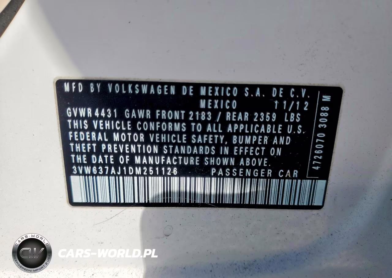 2013 Volkswagen Jetta Hybrid VIN:3VW637AJ1DM251126 - 12