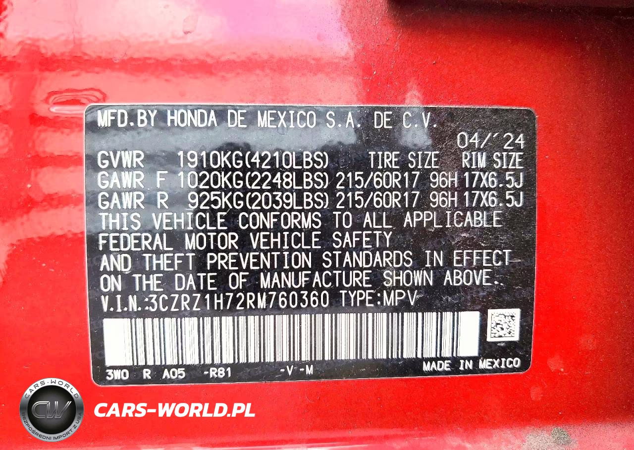 2024 Honda Hr-V Exl VIN:3CZRZ1H72RM760360 - 13