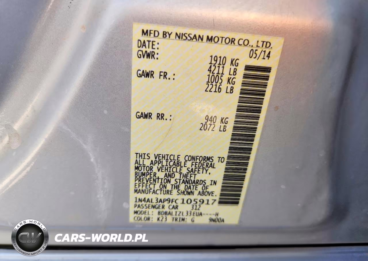 2015 Nissan Altima 2.5 Sv VIN:1N4AL3AP9FC105917 - 12
