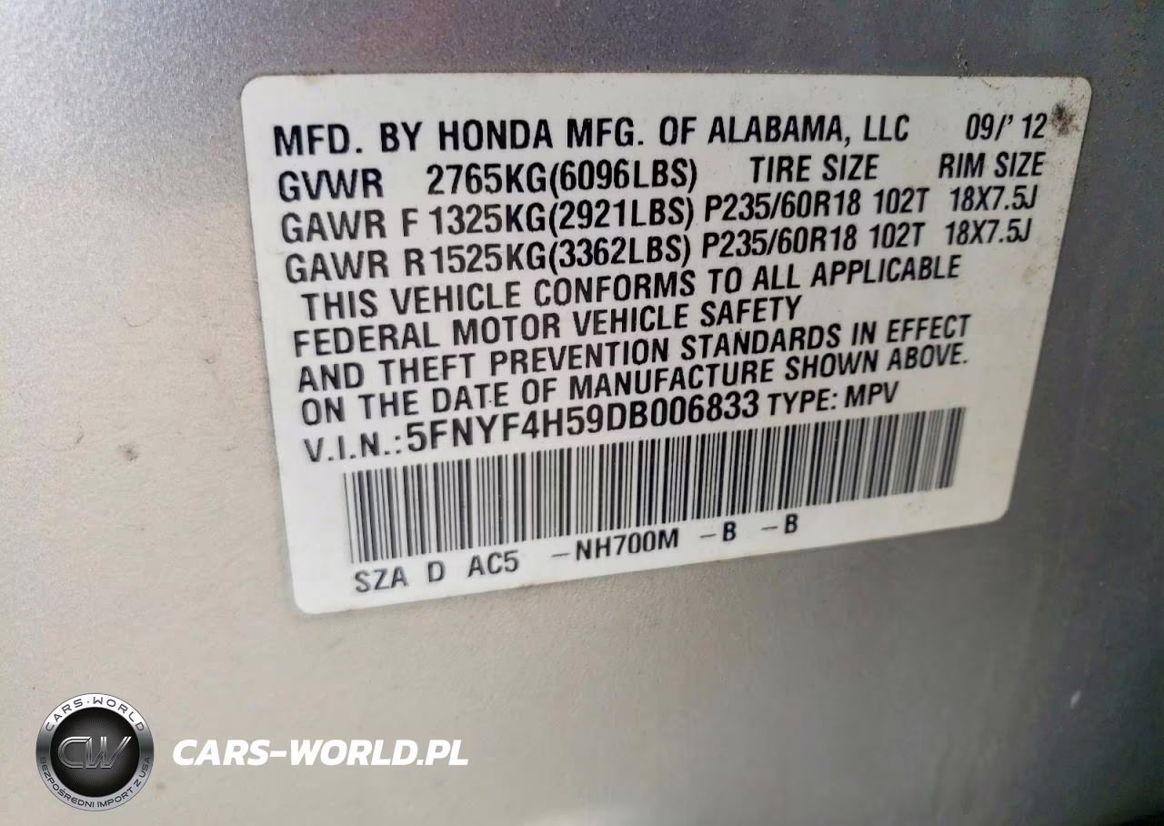 2013 Honda Pilot Exl VIN:5FNYF4H59DB006833 - 13