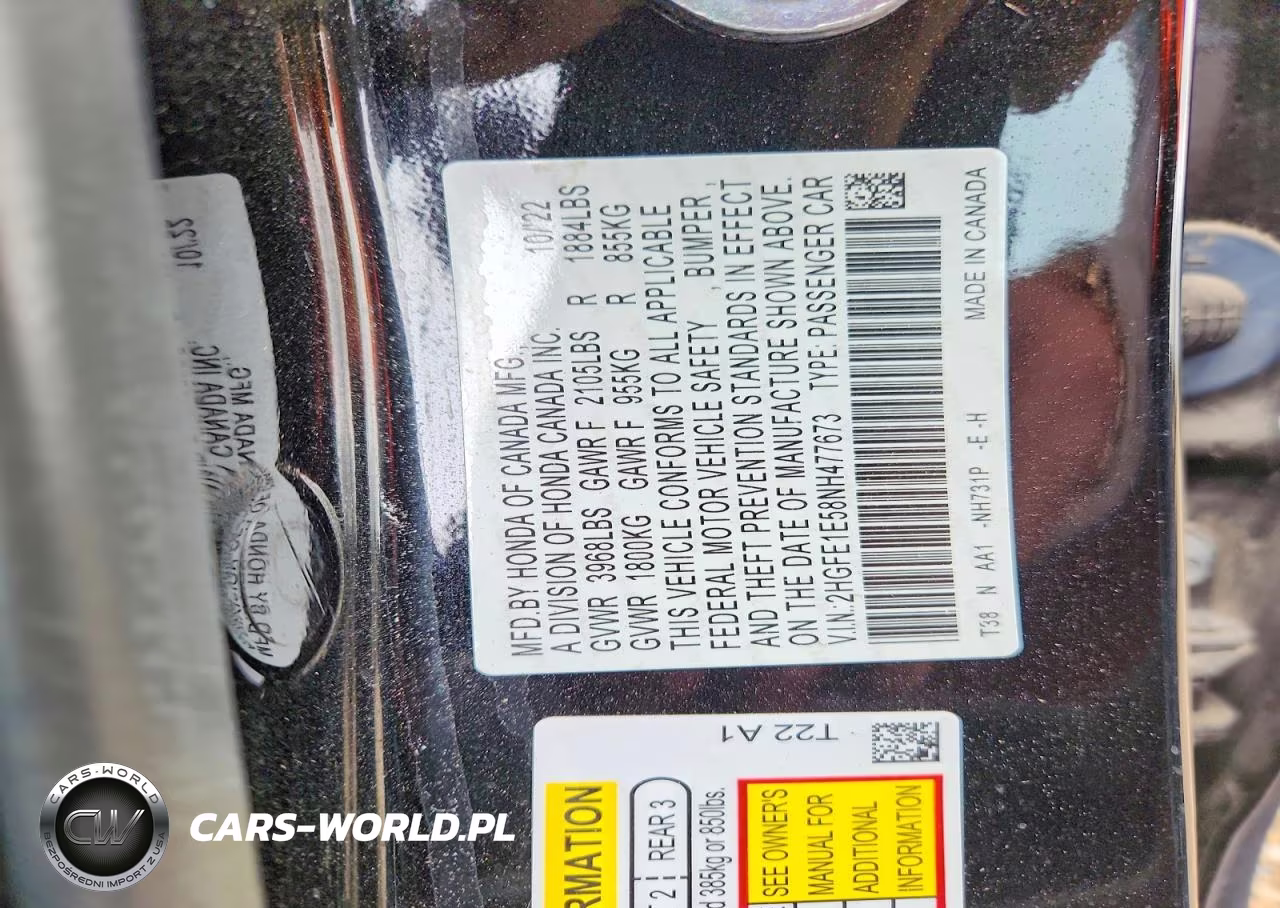 2022 Honda Civic Si VIN:2HGFE1E58NH477673 - 12