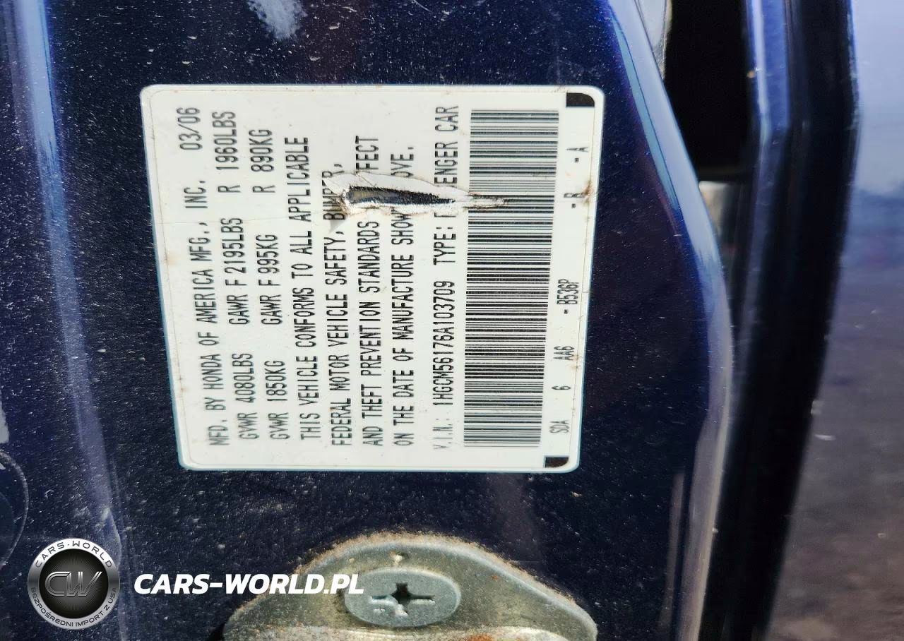 2006 Honda Accord Value VIN:1HGCM56176A103709 - 12