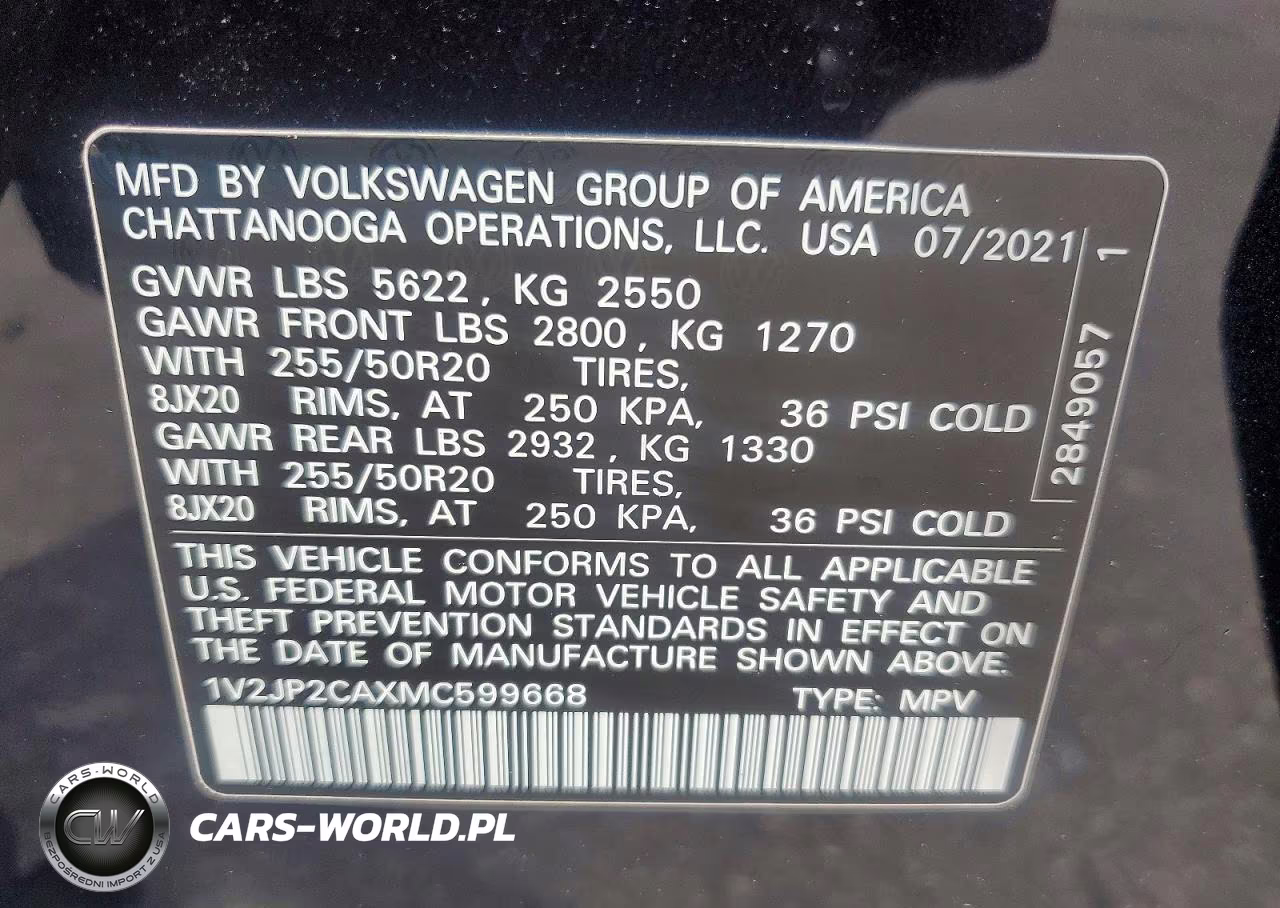 2021 Volkswagen Atlas Se VIN:1V2JP2CAXMC599668 - 13